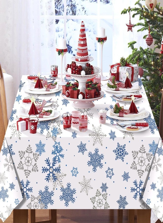 SpinLaLa 3-Piece 54 x 108 Inch Christmas Plastic Tablecloth White Snowflakes Design, Disposable Holiday Winter Wonderland Rectangle Table Cloth for Dining Room Kitchen Table Cover Indoor Outdoor Decorations - Image 4